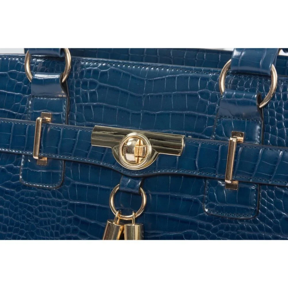 THE RIVIERA Blue Alligator Rolling Laptop Bag, Rolling Briefcase for Women